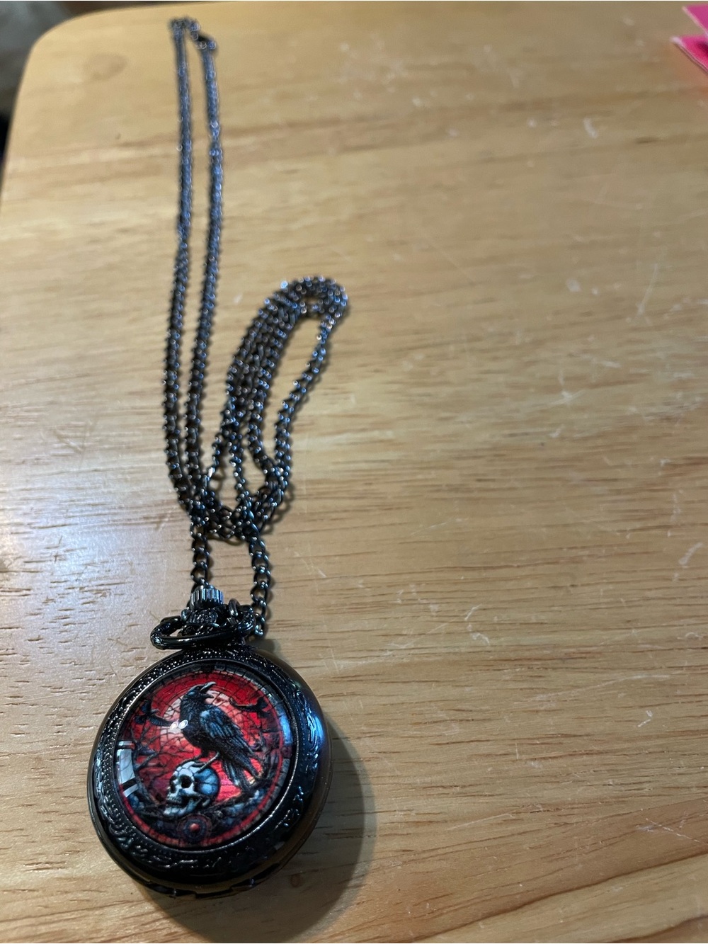 Raven & Skull Pocket Watch Black and Red